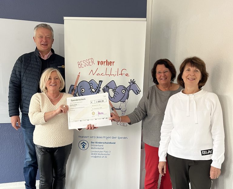 Rotary Club spendet 1.000 Euro für Nachhilfeprojekt des Kinderschutzbundes Wolfenbüttel Rotary Club spendet 1.000 Euro für Nachhilfeprojekt des Kinderschutzbundes Wolfenbüttel