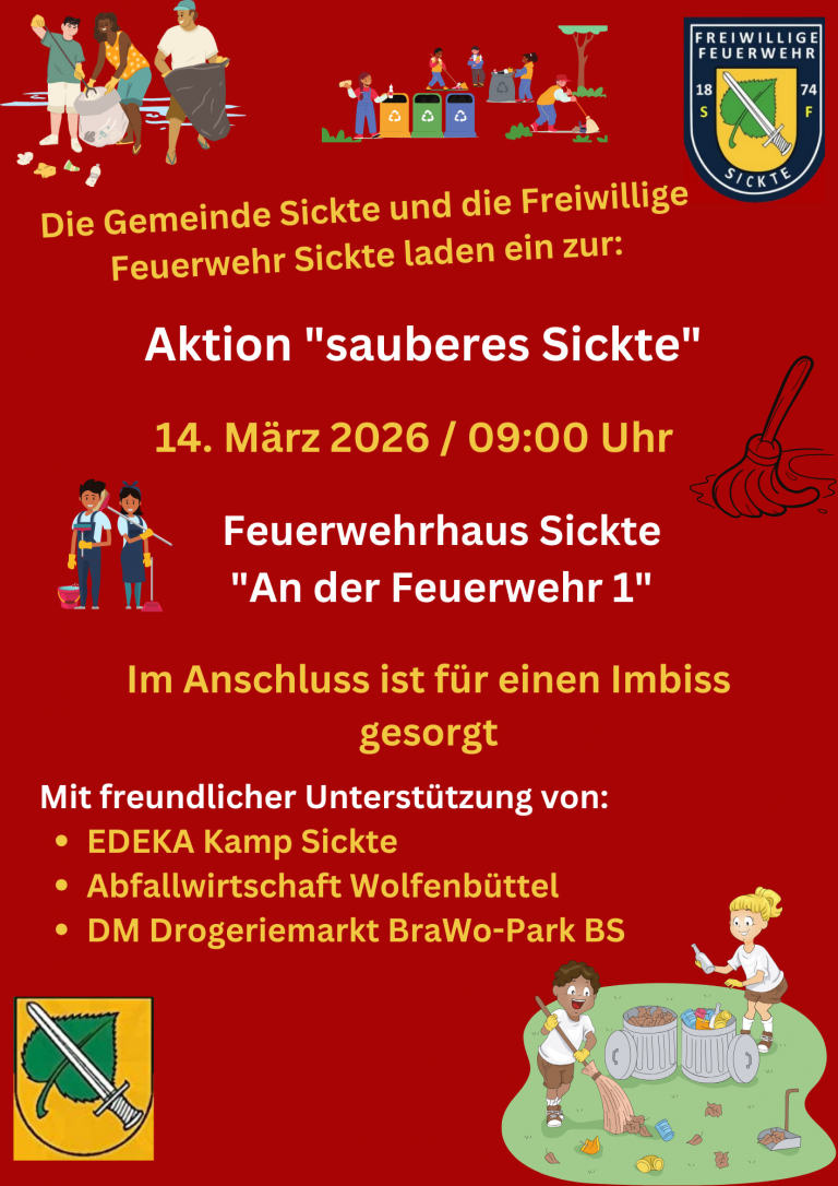 Aktion sauberes Sickte – Gemeinde und Feuerwehr Sickte laden ein